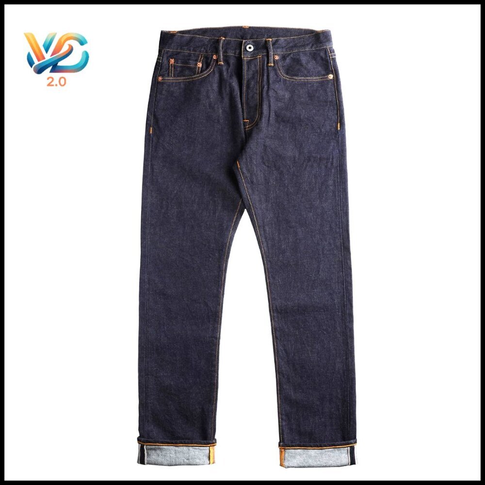 Vintage Selvedge Denim Jeans Slim Fit Straight Leg Mid Rise Classic Retro